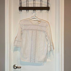 White Lace 3/4 Bell Sleeve Cotton Blouse